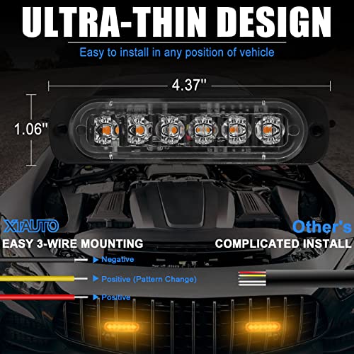 XTAUTO 10pcs LED Emergency Strobe Light, 6-LED Ultra Slim Surface Mount Flashing Warning Beacon Hazard Construction Caution Grille Light Bar for Truck Car Off Road Vehicles SUV ATV (Amber) - Image 5