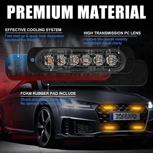 XTAUTO 10pcs LED Emergency Strobe Light, 6-LED Ultra Slim Surface Mount Flashing Warning Beacon Hazard Construction Caution Grille Light Bar for Truck Car Off Road Vehicles SUV ATV (Amber) - Image 3