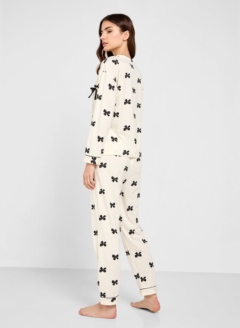 Ginger Bow Print Relaxed Top & Pyjama Set - Image 2