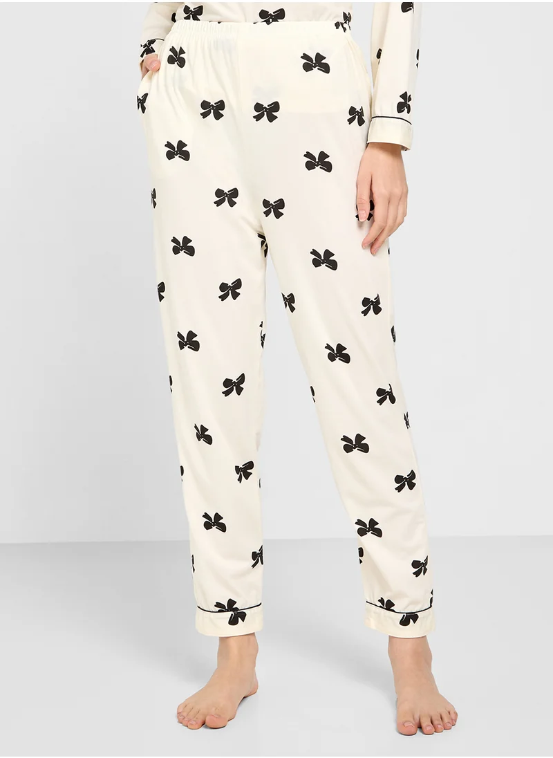 Ginger Bow Print Relaxed Top & Pyjama Set