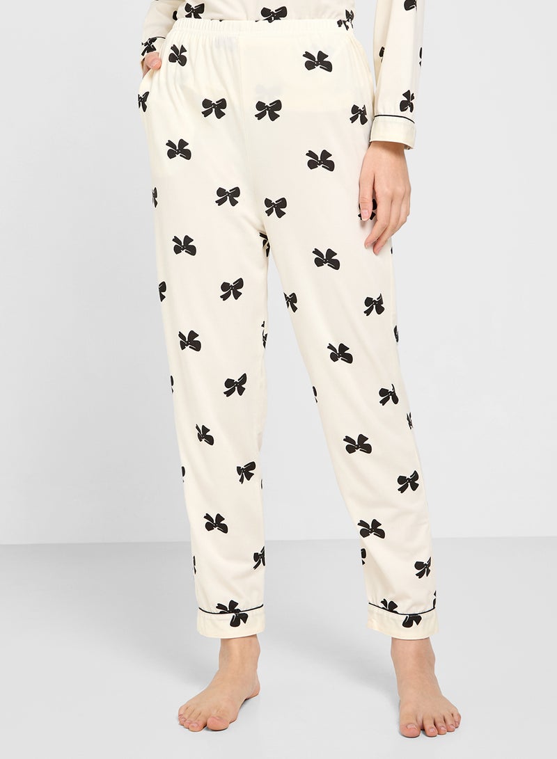 Ginger Bow Print Relaxed Top & Pyjama Set - Image 4