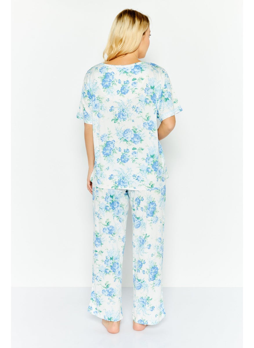 Flora By Flora Nikrooz - Women 2 Pieces Floral Print Pajama Set, Ivory Combo - Image 1