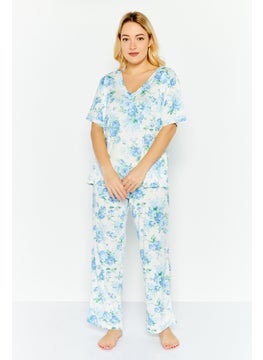 Women 2 Pieces Floral Print Pajama Set, Ivory Combo