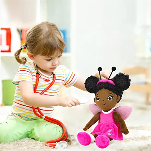 JUSTQUNSEEN Black Baby Doll,Blacks Dolls African American Stuffed Toy,12” Rag Dolls for Girls Soft Gifts,Brown Doll Fairy Baby Toy Plush Toys for Christmas Birthday Party(Small-Black Butterfly) - Image 5