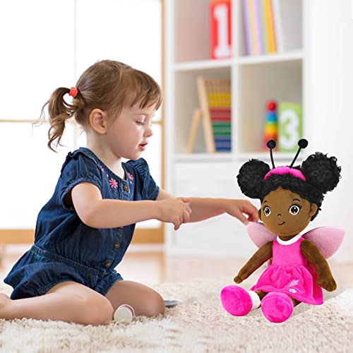JUSTQUNSEEN Black Baby Doll,Blacks Dolls African American Stuffed Toy,12” Rag Dolls for Girls Soft Gifts,Brown Doll Fairy Baby Toy Plush Toys for Christmas Birthday Party(Small-Black Butterfly) - Image 4