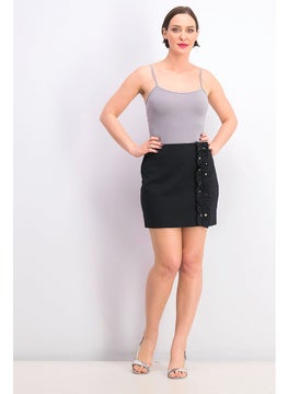 MANGO Women Crystal Detail Mini Skirt, Black  - Image 4