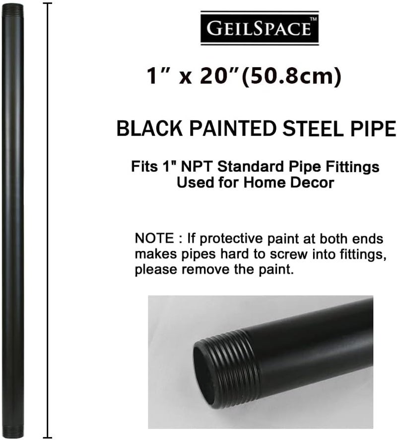 GeilSpace 1" × 20" Pre-Cut Black Metal Pipe, Industrial Steel Fits Standard One Inch Black Threaded Pipes and Fittings - Vintage DIY Industrial Shelving (1" × 20") - Image 1