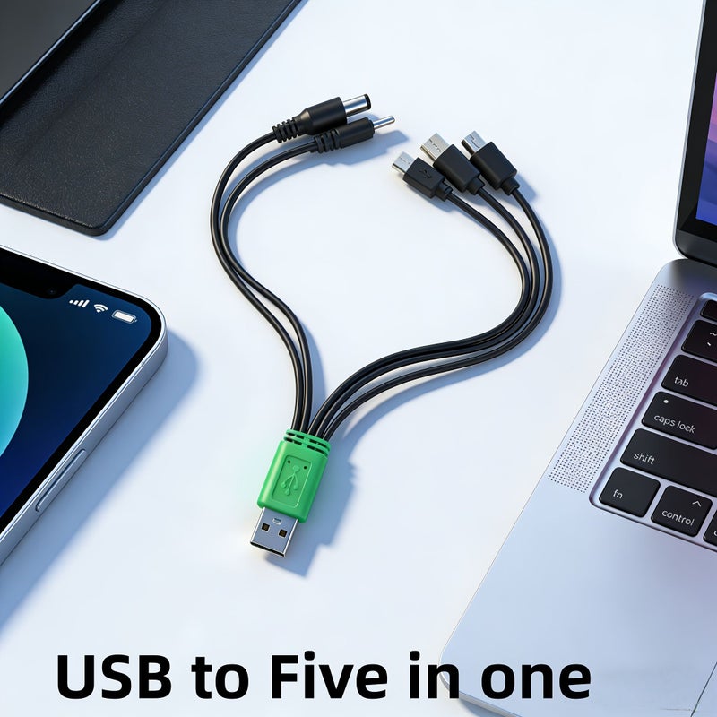 One To Five Data Cable 2pcs Multi Interface Expansion Charging Cables Green Head - Image 1