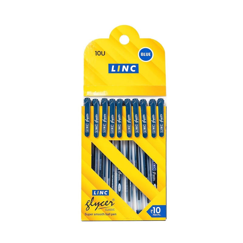linc 0.6 mm Glycer Smooth Ball Pen Card Pack | Blue Ink | Set of 10 - Image 1