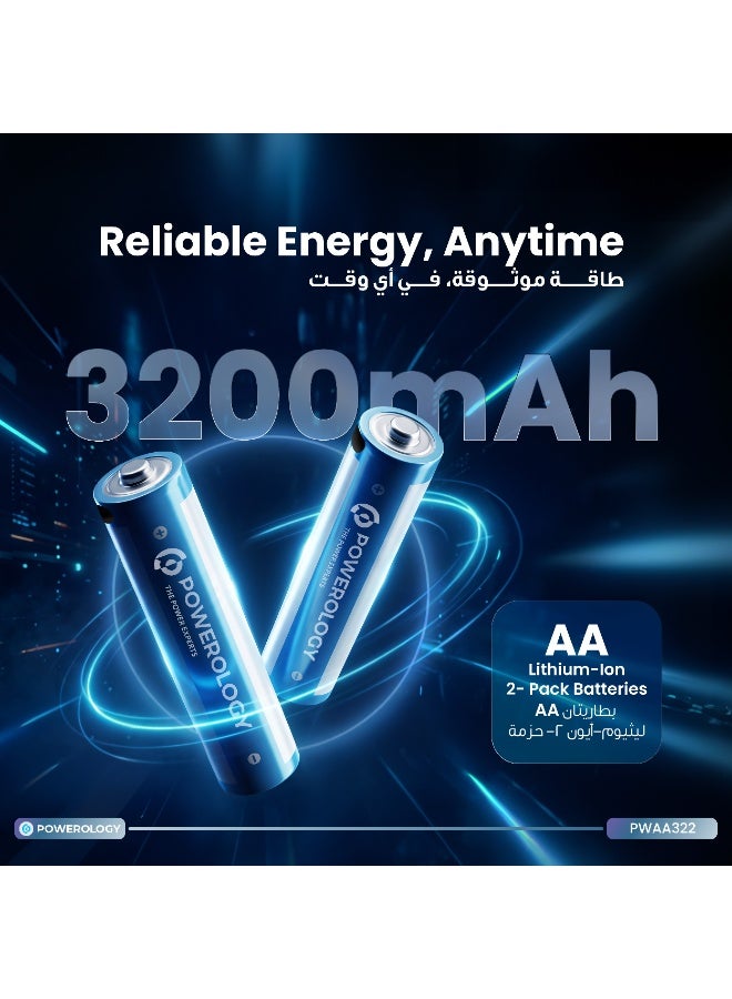 Powerology AA USB-C Rechargeable Batteries 2-Pack / 3200mAh Lithium-Ion / Fast 2H Charging / Eco-Friendly Power Solution - Image 5