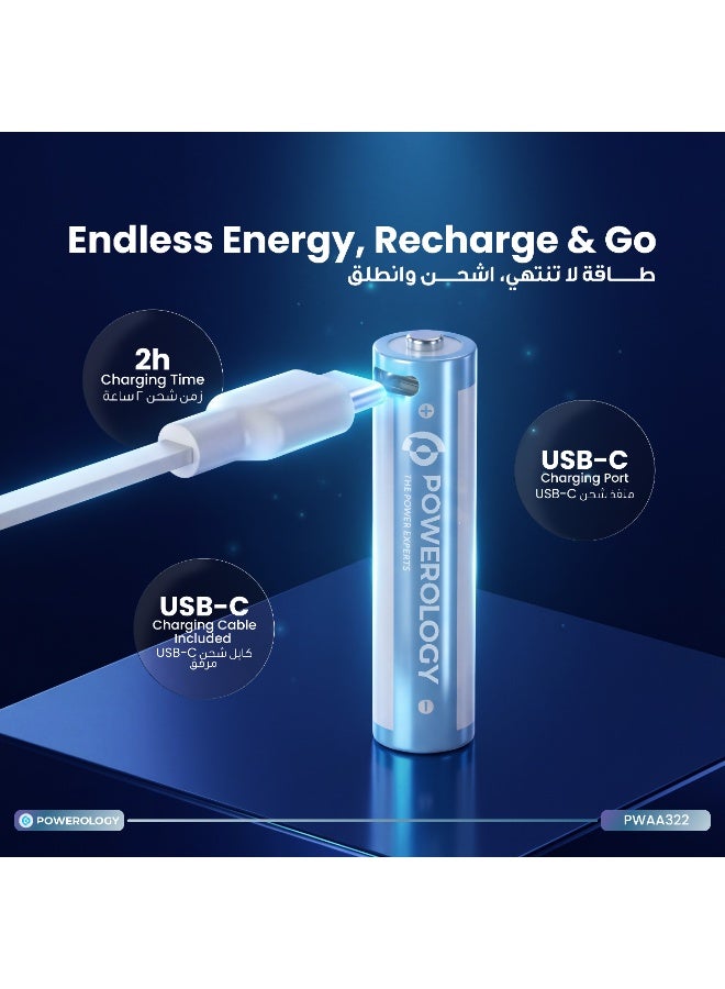 Powerology AA USB-C Rechargeable Batteries 2-Pack / 3200mAh Lithium-Ion / Fast 2H Charging / Eco-Friendly Power Solution - Image 3
