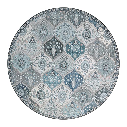 La Home Lahome Moroccan Trellis Washable Round Area Rug, Soft Round Rugs 6ft Ultra-Thin Non-Slip, Vintage Large Circle Carpet for Bedroom Living Room Kitchen Nursery, Blue - Image 2
