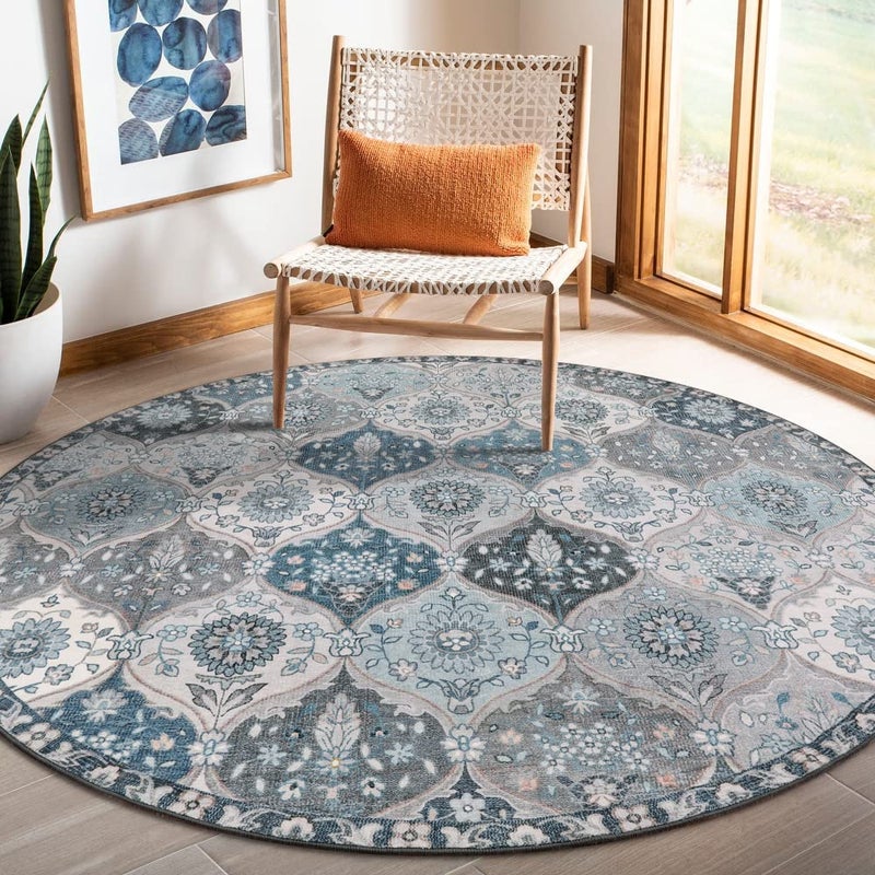 La Home Lahome Moroccan Trellis Washable Round Area Rug, Soft Round Rugs 6ft Ultra-Thin Non-Slip, Vintage Large Circle Carpet for Bedroom Living Room Kitchen Nursery, Blue - Image 4