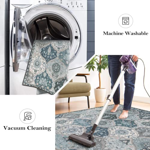 La Home Lahome Moroccan Trellis Washable Round Area Rug, Soft Round Rugs 6ft Ultra-Thin Non-Slip, Vintage Large Circle Carpet for Bedroom Living Room Kitchen Nursery, Blue - Image 3