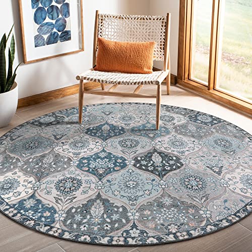 La Home Lahome Moroccan Trellis Washable Round Area Rug, Soft Round Rugs 6ft Ultra-Thin Non-Slip, Vintage Large Circle Carpet for Bedroom Living Room Kitchen Nursery, Blue - Image 1