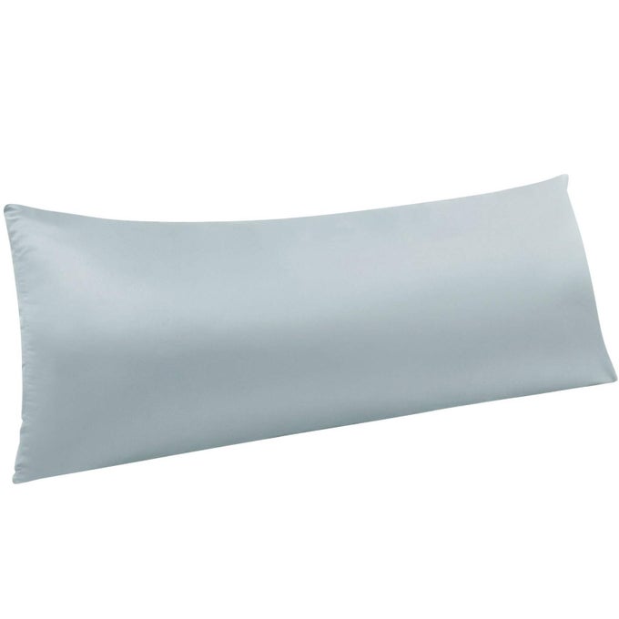 ZIPPERED SATIN BODY PILLOW PILLOWCASE SILKY SLIP COOLING BODY PILLOW COVER LONG SIDE HIDDEN ZIPPER 20X54 INCHES SILVER GREY