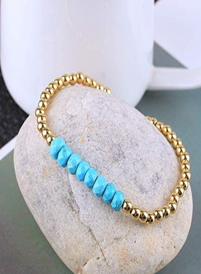 KELITCH Women Silver Stretch Bracelets Crystal Turquoise Beaded Bracelet Gold Stretch Bracelets Agate Bracelets - Image 3