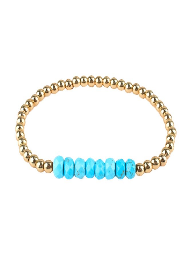 KELITCH Women Silver Stretch Bracelets Crystal Turquoise Beaded Bracelet Gold Stretch Bracelets Agate Bracelets - Image 1