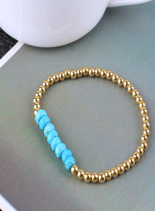 KELITCH Women Silver Stretch Bracelets Crystal Turquoise Beaded Bracelet Gold Stretch Bracelets Agate Bracelets - Image 4