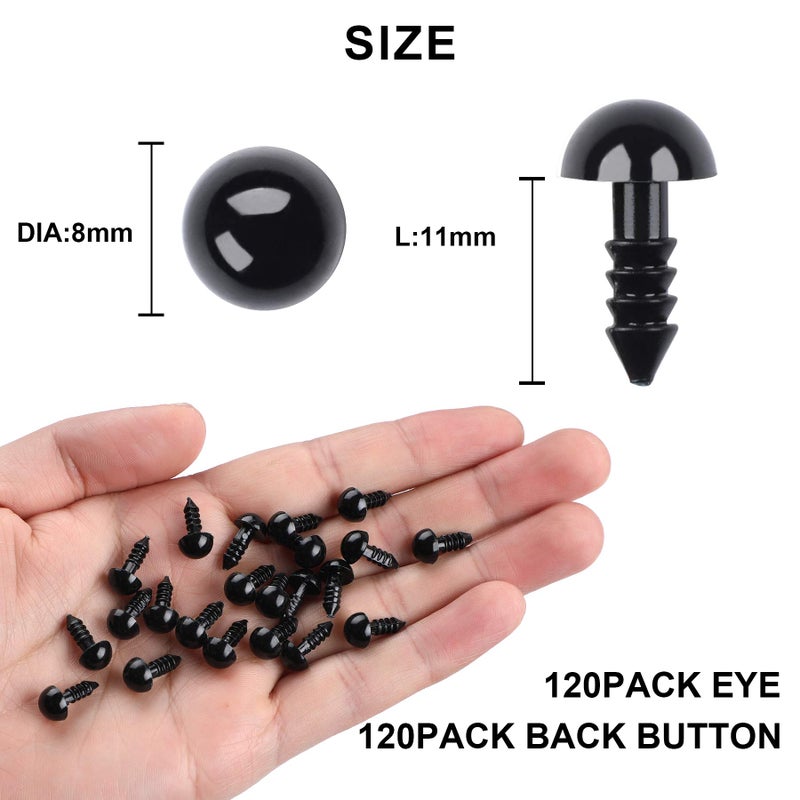 UPINS 120PCS Plastic Safety Crochet Eyes Bulk with 120PCS Washers for Crochet Crafts (0.32Inch/8mm) - Image 2