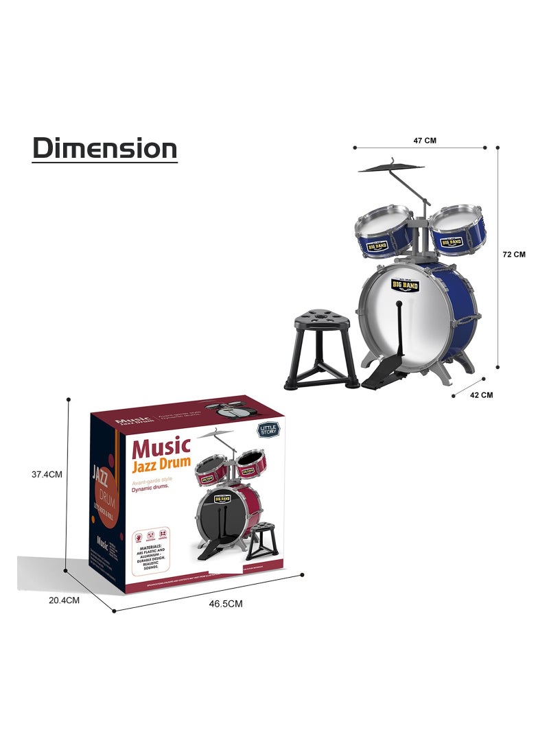 Little Story Kids Drum Set Musical Instrument wt Stool - Blue  - Image 4