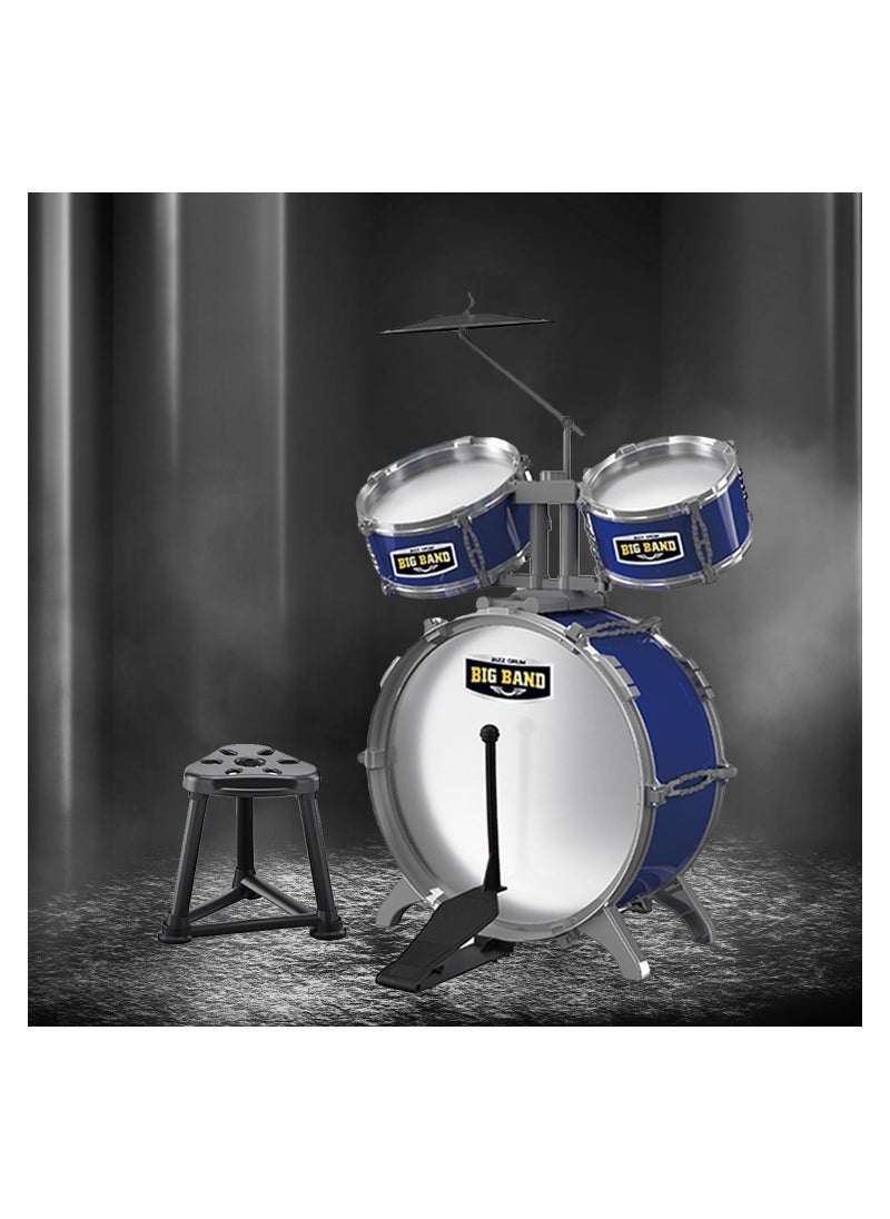 Little Story Kids Drum Set Musical Instrument wt Stool - Blue  - Image 3