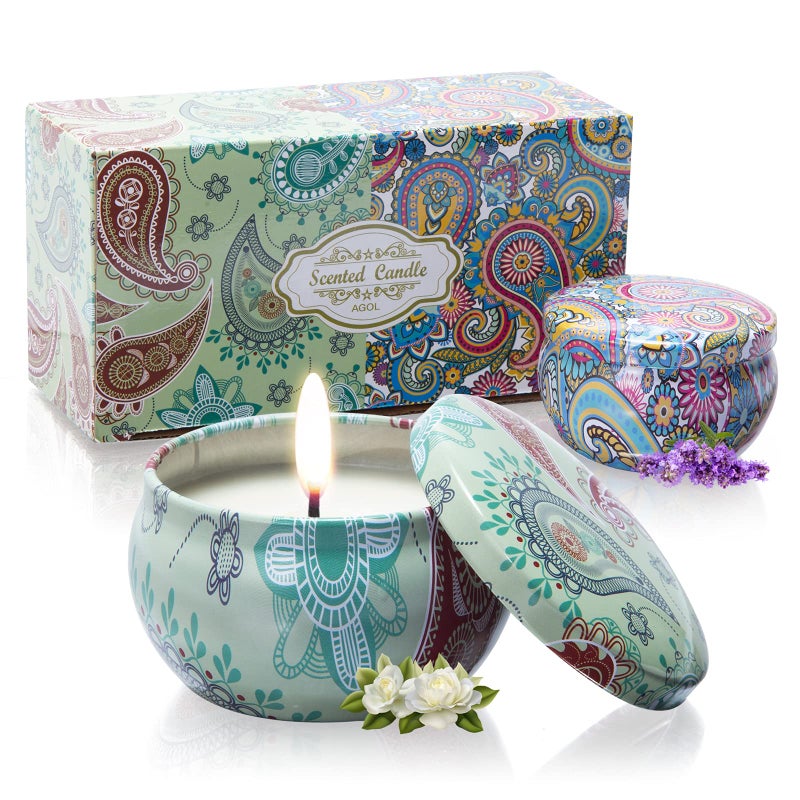 2 Pack Scented Candles 25 oz Aromatherapy Candles for Home Scented Natural Soy Candles with Floral Scents Portable Small Jar Candle Set for Travel Spa Bath Home Decor Tin Candle Pack