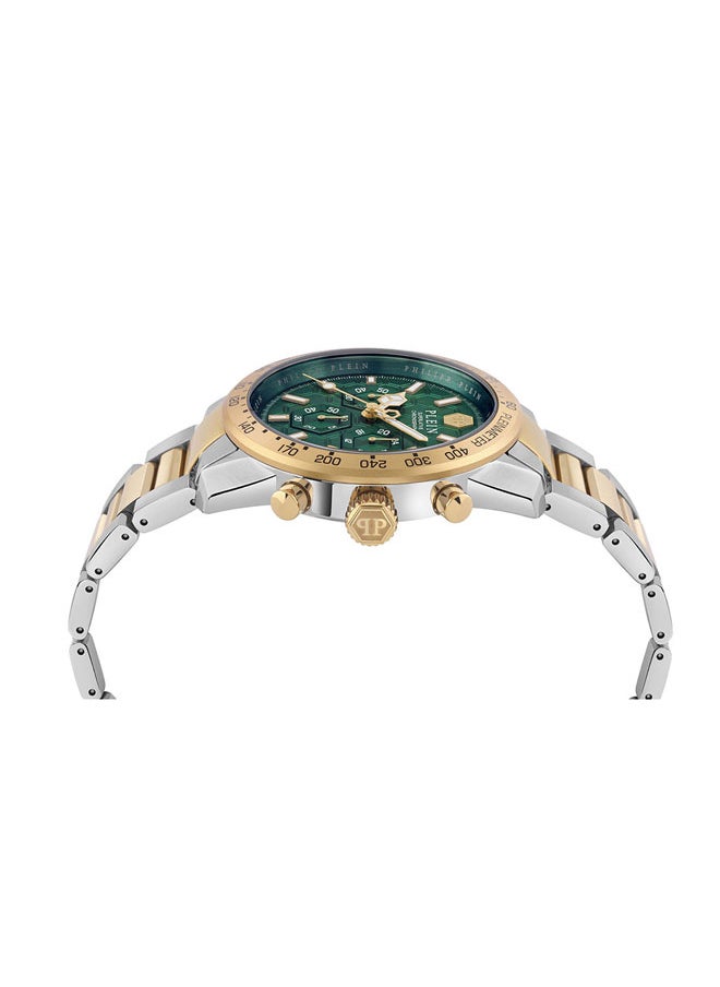 PHILIPP PLEIN - PLEINMETER Philipp Plein Supreme Men's Chronograph Watch, Gold & Emerald Green Design, Two-Tone Bracelet, 44mm Stainless Steel Case, 50m Water Resistant - Image 1