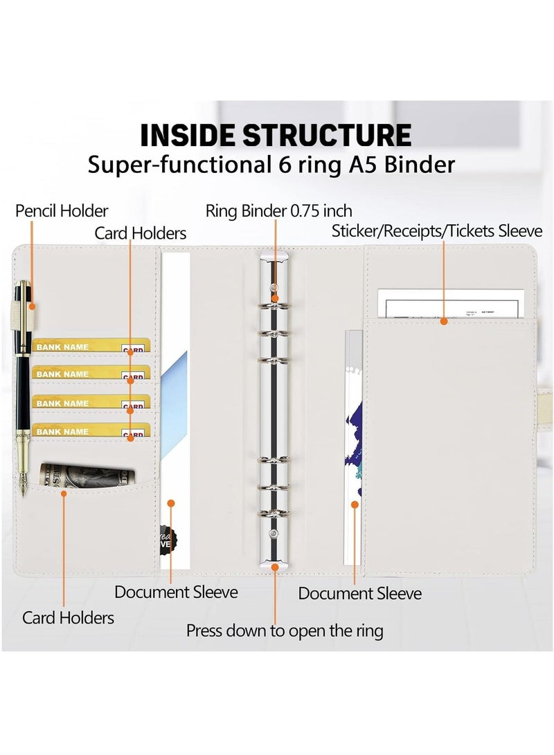 DUNISO A5 Leathe Binder With 10 Pcs A5 Zipper Bag And 12 Sheets Budget Sheet, 6 Ring Binder Planner Notebooks Portfolio For A5 Filler Paper (No Paper) Marble White - Image 5