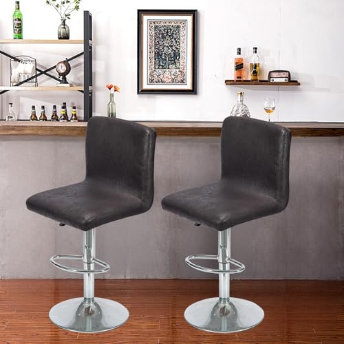 FUANGUI Bar Stool Covers Set of 2, Faux Leather Looking Stretch Bar Stool Chair Cover Slipcovers, Counter Stool Bar Chair Covers for Kitchen Pub Dining Room Retro Style Home Deco- Black - Image 2