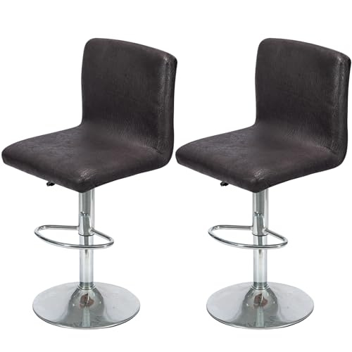 FUANGUI Bar Stool Covers Set of 2, Faux Leather Looking Stretch Bar Stool Chair Cover Slipcovers, Counter Stool Bar Chair Covers for Kitchen Pub Dining Room Retro Style Home Deco- Black - Image 1