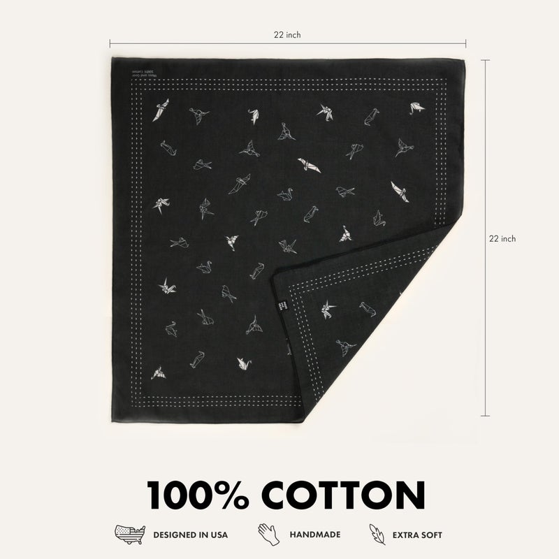 WHTE MOSS Bandana â€“ 100% Cotton Extra Soft Scarf Handkerchief for Men & Women (Origami Black) - Image 3