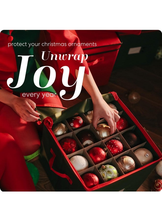 Handy Laundry Christmas Ornament Storage - Stores up to 64 Holiday Ornaments, Adjustable Dividers, Zippered Closure with Two Handles. Attractive Storage Box Keeps Holiday Decorations Clean and Dry for Next Season - Image 3