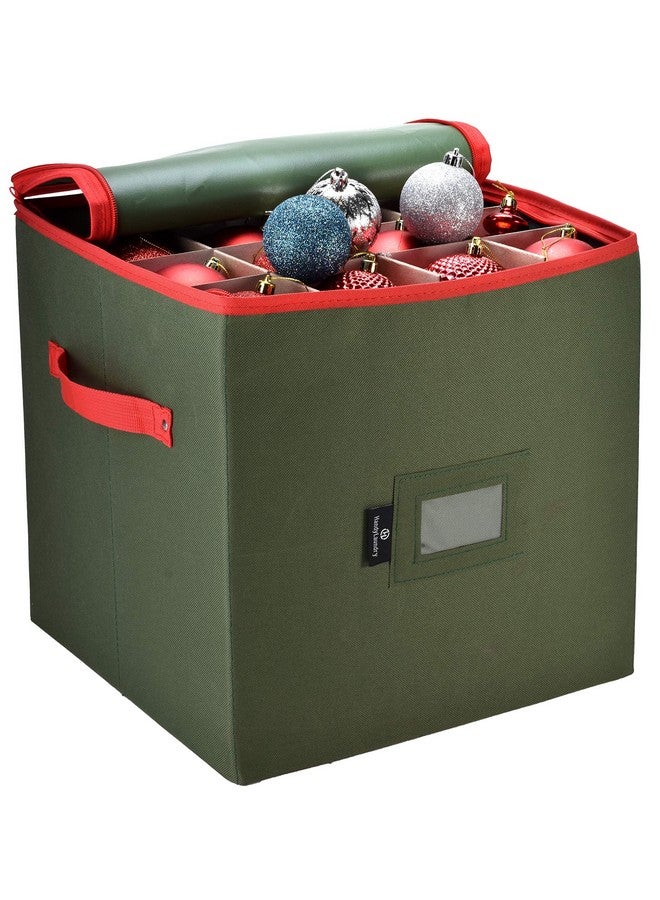 Handy Laundry Christmas Ornament Storage - Stores up to 64 Holiday Ornaments, Adjustable Dividers, Zippered Closure with Two Handles. Attractive Storage Box Keeps Holiday Decorations Clean and Dry for Next Season - Image 1