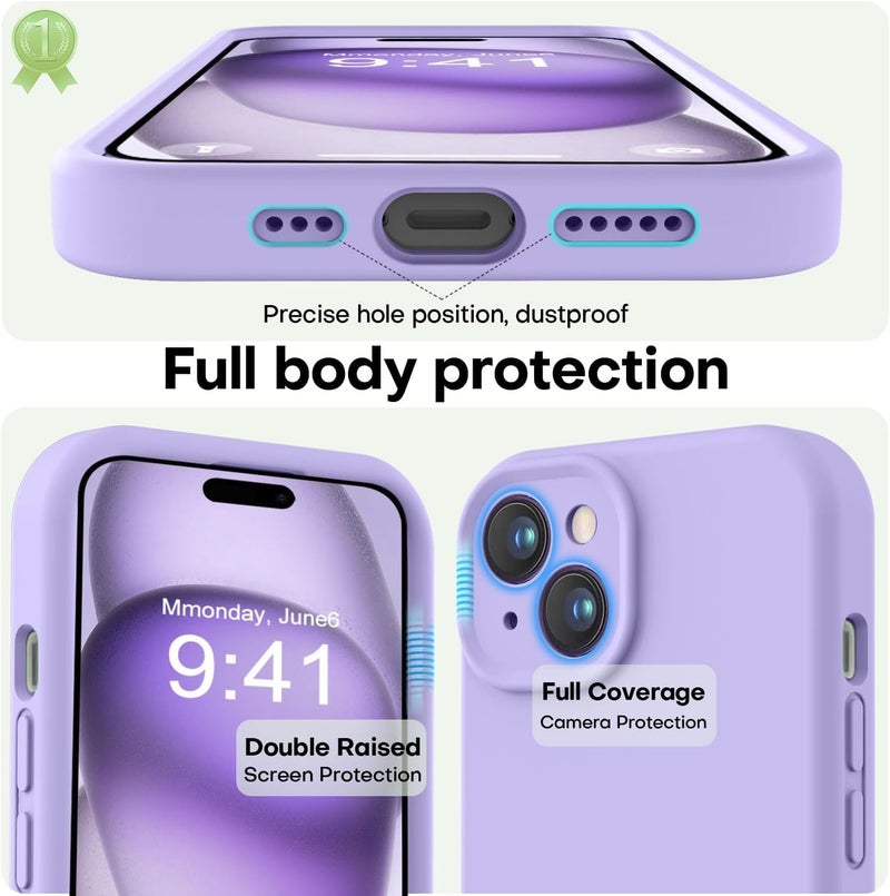mobistyle Liquid Silicone Back Cover Case for iPhone 15 | Soft Micro-Fibre Lining Inside | Camera & Screen Protection | Shockproof Back Cover Case for iPhone 15 (Silicone, Purple) - Image 3