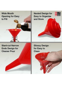 RACO RACO 4 Pieces Plastic Funnel Set for Kitchen and Automotive Use, Mini, Small, Medium and Large Funnel for Filling Bottles, Cooking, Canning, Lab or Car Oil Funnels  - Image 4