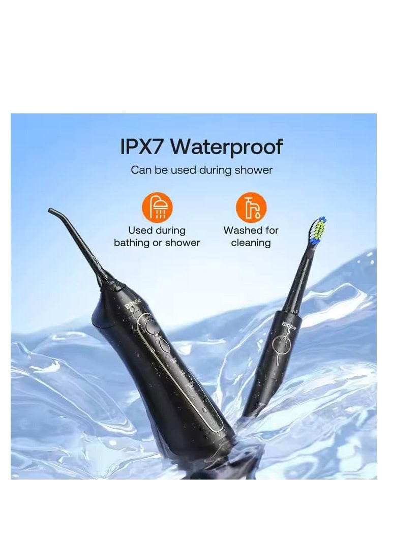 Bitvae Water Flosser Electric Toothbrush Combo | Rechargeable Cordless 2-in-1 Oral Care Solution | IPX7 Waterproof Portable Travel Dental Kit with 5 Brushing Modes, 3 Flossing Modes, 4 Brush Heads & 4 Flosser Nozzles | Professional Whitening Toothbrush & Oral Irrigator for Deep Cleaning, Gum Care, Braces & Implants – Black - Image 3