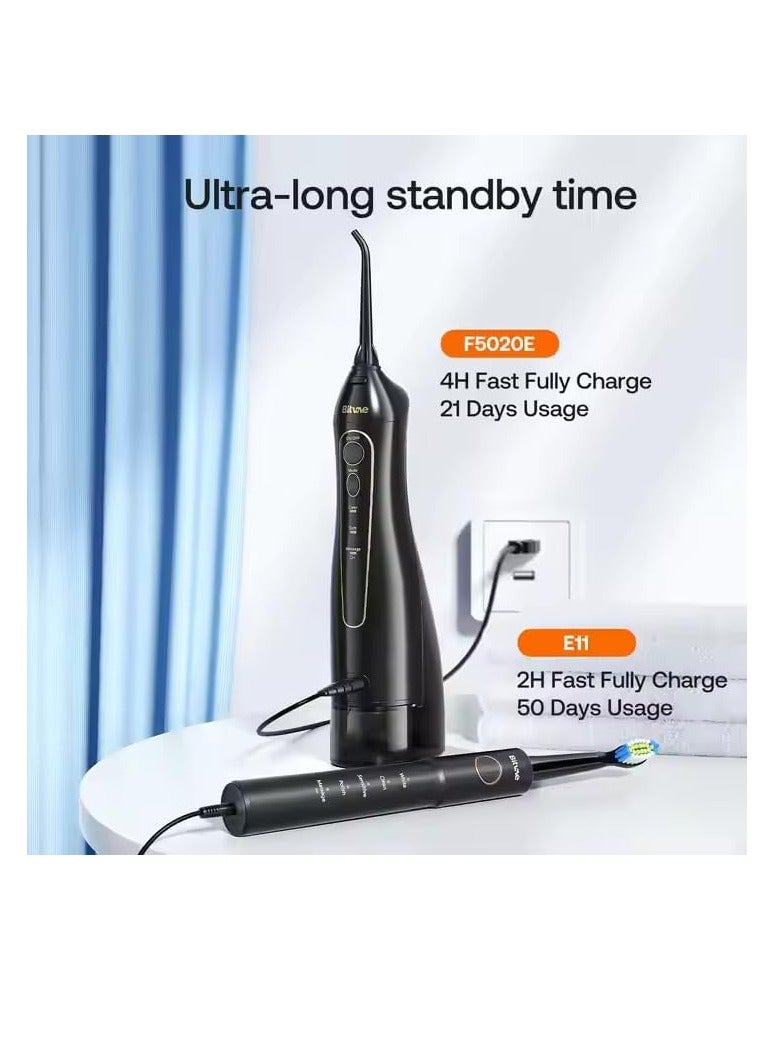 Bitvae Water Flosser Electric Toothbrush Combo | Rechargeable Cordless 2-in-1 Oral Care Solution | IPX7 Waterproof Portable Travel Dental Kit with 5 Brushing Modes, 3 Flossing Modes, 4 Brush Heads & 4 Flosser Nozzles | Professional Whitening Toothbrush & Oral Irrigator for Deep Cleaning, Gum Care, Braces & Implants – Black - Image 4