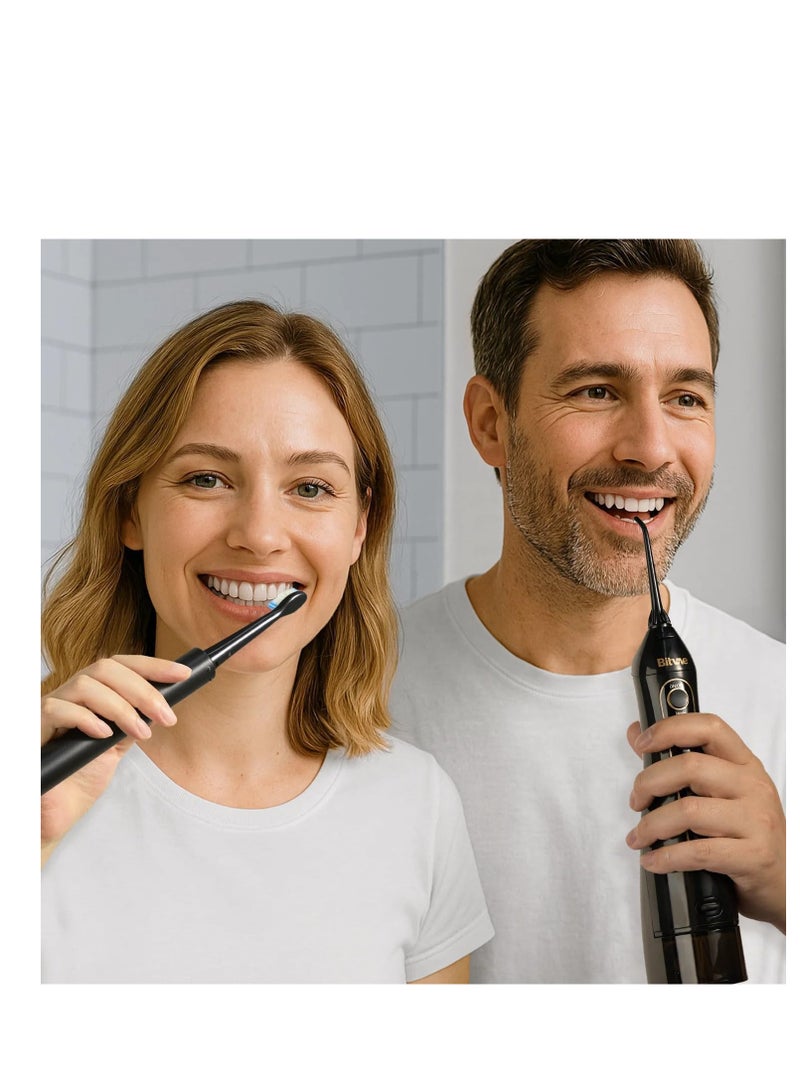 Bitvae Water Flosser Electric Toothbrush Combo | Rechargeable Cordless 2-in-1 Oral Care Solution | IPX7 Waterproof Portable Travel Dental Kit with 5 Brushing Modes, 3 Flossing Modes, 4 Brush Heads & 4 Flosser Nozzles | Professional Whitening Toothbrush & Oral Irrigator for Deep Cleaning, Gum Care, Braces & Implants – Black - Image 5