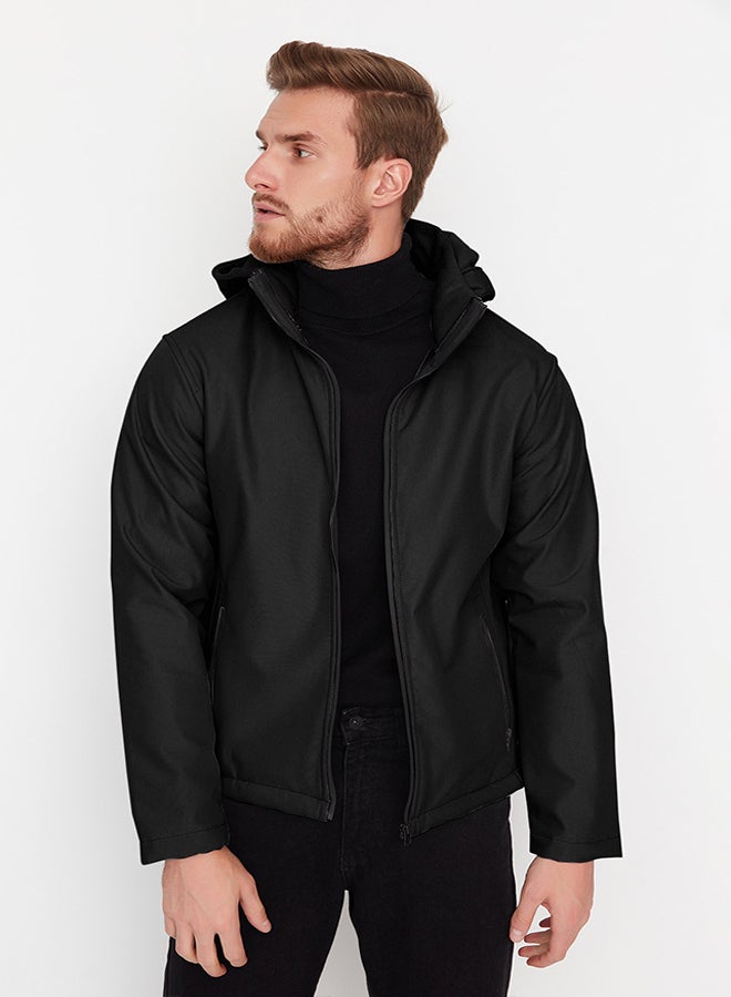trendyol Black Regular Fit Removable Hooded Outdoor Softshell Technical Fabric Coat TMNAW22MO0118 - Image 1