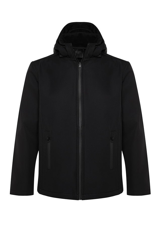 trendyol Black Regular Fit Removable Hooded Outdoor Softshell Technical Fabric Coat TMNAW22MO0118 - Image 3