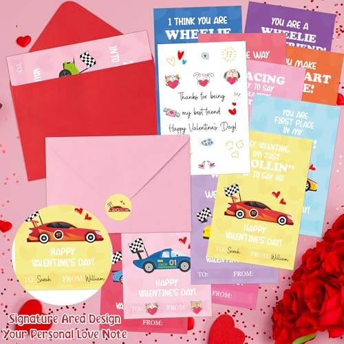 TICIAGA 72pcs Valentine’s Day Racing Car Greeting Cards with Envelop and Sticker for Kid, 4 x 6 IN Adorable Race Car Notecard Exchange Gift for Boy Girl School Classroom Supply, Valentines Party Favor - Image 3