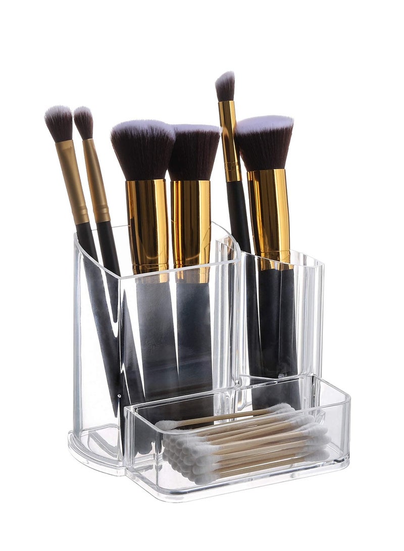 SYOSI Clear Makeup Brush Holder, 3-Compartment Different Size Cosmetics Organizer Storage - Image 1