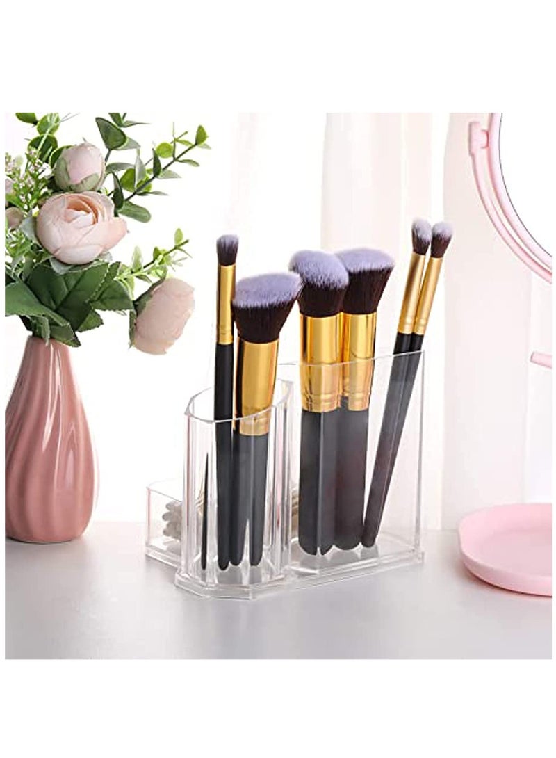 SYOSI Clear Makeup Brush Holder, 3-Compartment Different Size Cosmetics Organizer Storage - Image 2