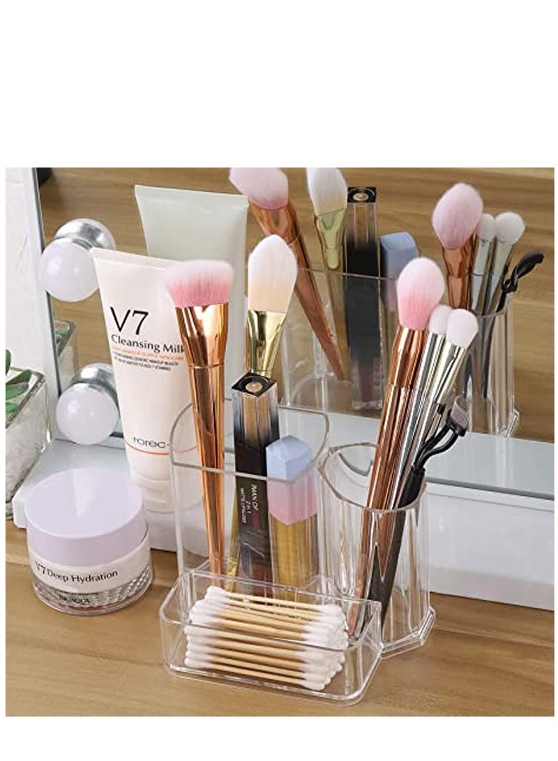 SYOSI Clear Makeup Brush Holder, 3-Compartment Different Size Cosmetics Organizer Storage - Image 3