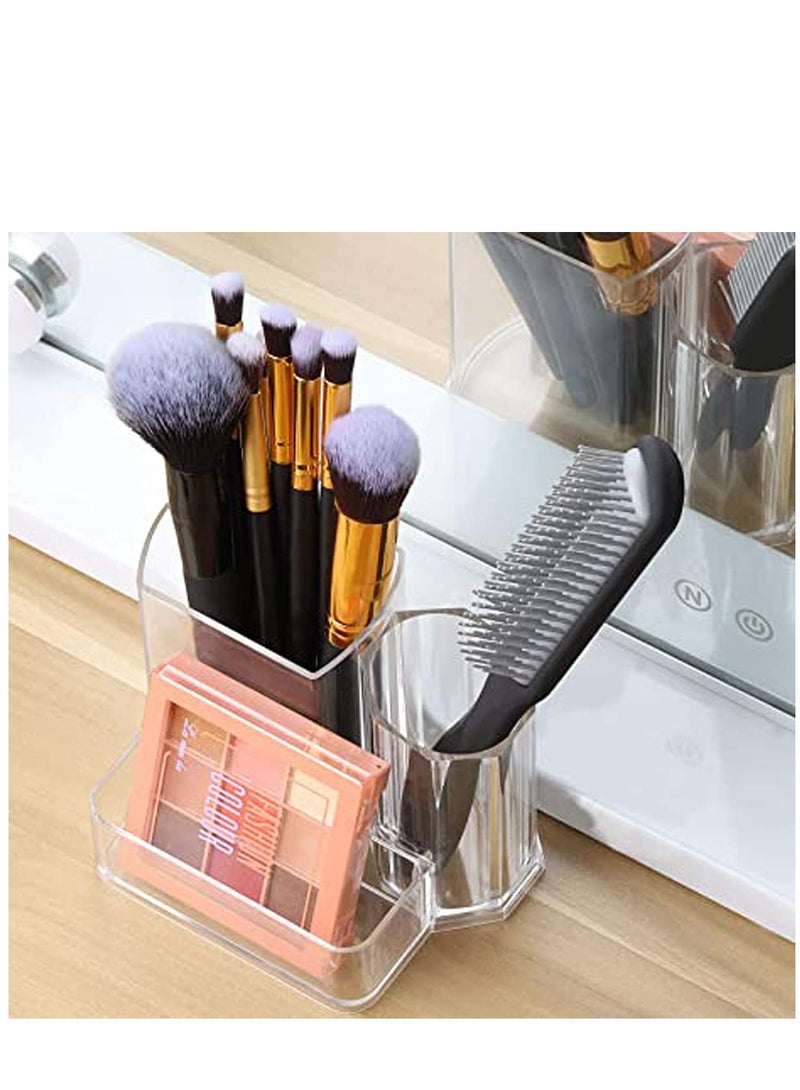 SYOSI Clear Makeup Brush Holder, 3-Compartment Different Size Cosmetics Organizer Storage - Image 5