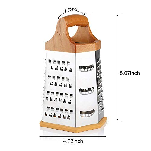 SYGNIUS 6-Sided Stainless Steel Multipurpose Grater and Slicer Wood Finish for Cut Vegetables, Ginger,Cucumbers, Carrots, Potatoes - Image 2