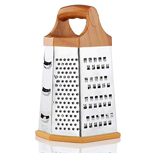 SYGNIUS 6-Sided Stainless Steel Multipurpose Grater and Slicer Wood Finish for Cut Vegetables, Ginger,Cucumbers, Carrots, Potatoes - Image 1