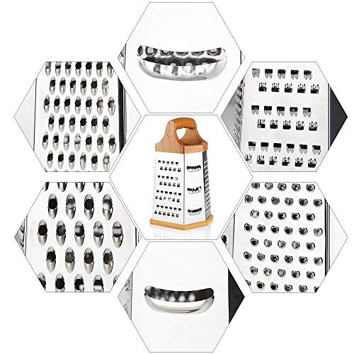 SYGNIUS 6-Sided Stainless Steel Multipurpose Grater and Slicer Wood Finish for Cut Vegetables, Ginger,Cucumbers, Carrots, Potatoes - Image 4