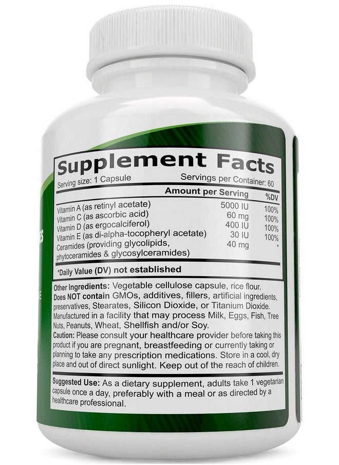 Purely Holistic - Phytoceramides Skin Therapy Supplement 60 Capsules 100% Rice Based 100% Natural Vegetarian Vegan Capsules 100% Dv Of Vitamin Acd  E With No Fillers Or Artificial Ingredients - Image 1